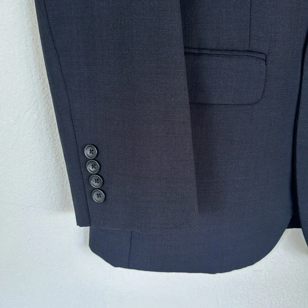 Pronto Uomo Platinum navy blue wool double button blazer jacket size 40 regular